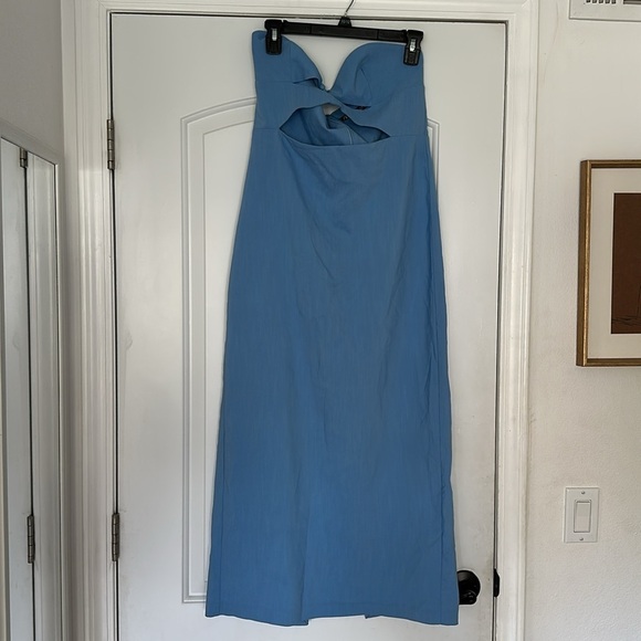 Zara Blogger Favorite Blue Cut-out Halter Top Bodycon Midi Dress Sz L - Picture 7 of 13